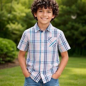 DKNY Boys Multicolor Plaid Button-Down Shirt 10/12